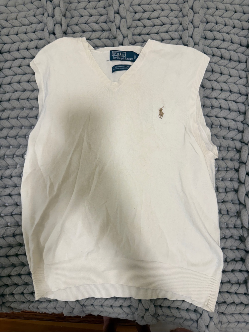 Ralph Lauren Cream V-Neck Cotton Sweater Vest